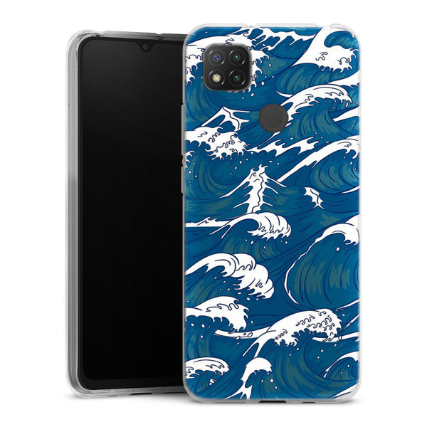 Coque Xiaomi Redmi 9C Storm Waves Seamless Pattern Ocean | Housse silicone, antichocs, protection optimale - Motif floral