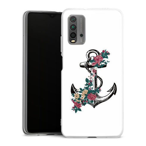 Coque Xiaomi Redmi 9T ancre florale nautique fleurs mignonnes | Housse silicone, antichocs, protection optimale - Motif floral