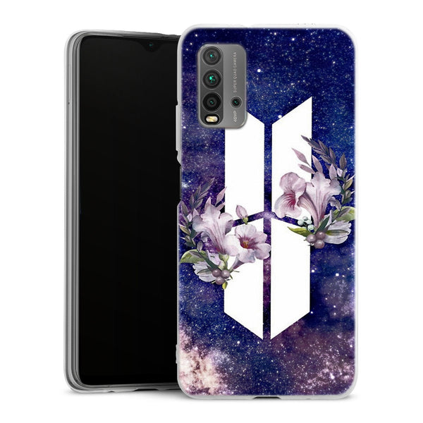 Coque Xiaomi Redmi 9T BTS Army galaxy fleurs | Housse silicone, antichocs, protection optimale - Motif floral