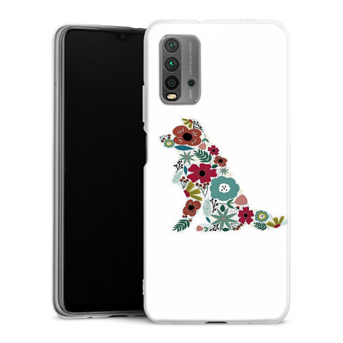 Coque Xiaomi Redmi 9T Border Collie floral | Housse silicone, antichocs, protection optimale - Motif floral et Chien