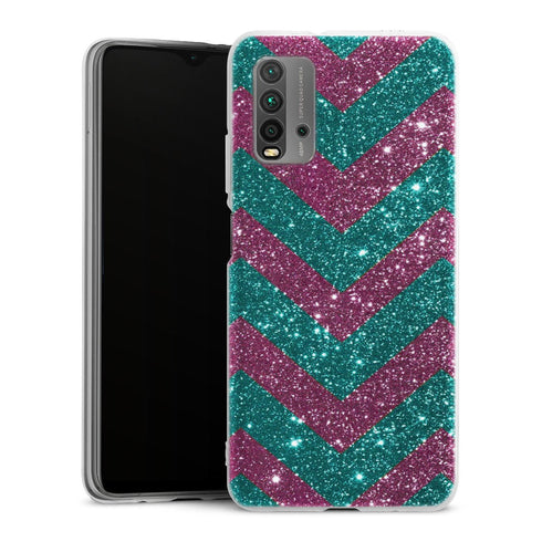 Coque pour Xiaomi Redmi 9T Chevrons Strass Violet Rose