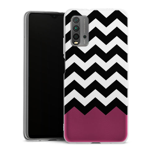 Coque pour Xiaomi Redmi 9T Chevrons Colorés Rose et Noir
