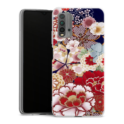 Coque Xiaomi Redmi 9T fleurs japonais antiques | Housse silicone, antichocs, protection optimale - Motif floral