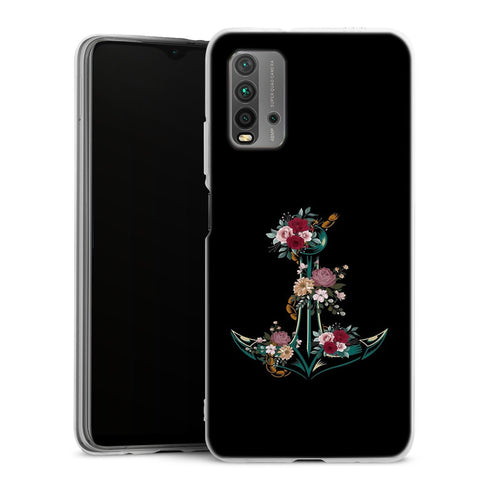 Coque Xiaomi Redmi 9T Fleurs d'ancre | Housse silicone, antichocs, protection optimale - Motif floral