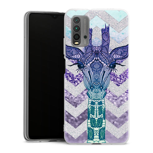 Coque Xiaomi Redmi 9T Glitter Girafe Bleu