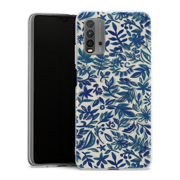 Coque Xiaomi Redmi 9T Jardin flottant motif aquarelle en bleu | Housse silicone, antichocs, protection optimale - Motif floral
