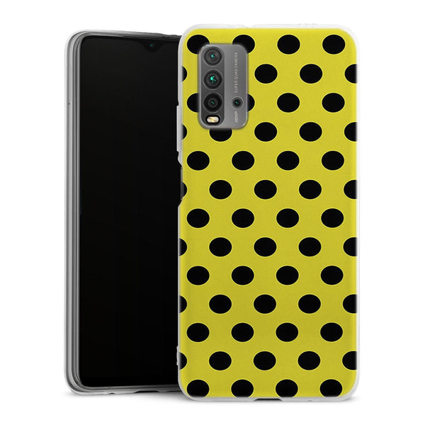 Coque pour Xiaomi Redmi 9T Jaune à Pois Noirs