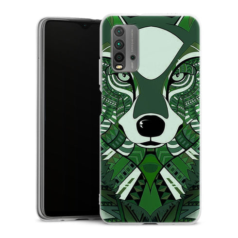 Coque Xiaomi Redmi 9T Loup Vert Azteque