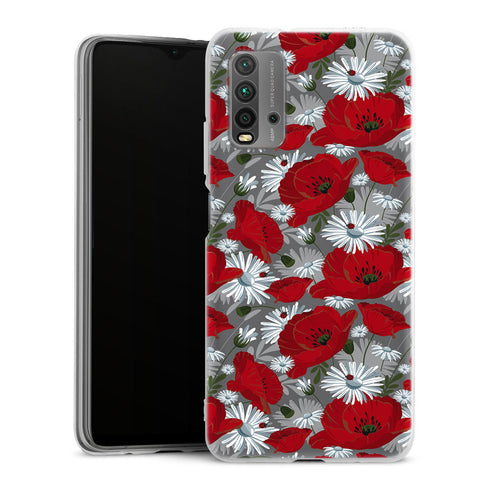 Coque Xiaomi Redmi 9T Motif de fleur rouge | Housse silicone, antichocs, protection optimale - Motif floral