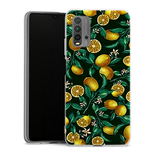 Coque Xiaomi Redmi 9T Orange sur Fond Noir | Housse silicone, antichocs, protection optimale - Motif floral
