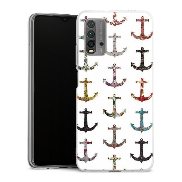 Coque Xiaomi Redmi 9T Pattern Ancre floral avec rose | Housse silicone, antichocs, protection optimale - Motif floral