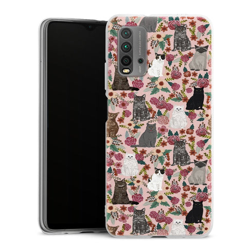 Coque Xiaomi Redmi 9T Racesde chats mixtes florales