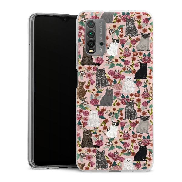 Coque Xiaomi Redmi 9T Racesde chats mixtes florales