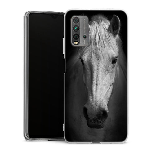 Coque Xiaomi Redmi 9T Tete de Cheval Noir et Blanc