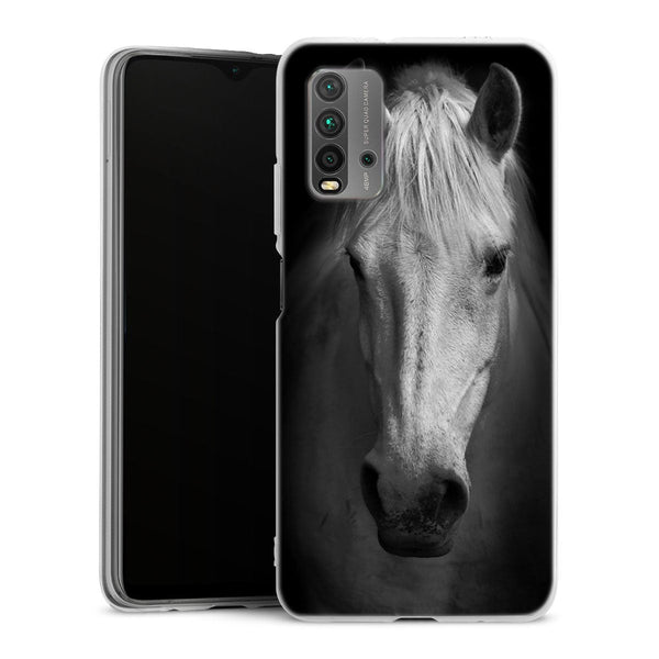 Coque Xiaomi Redmi 9T Tete de Cheval Noir et Blanc
