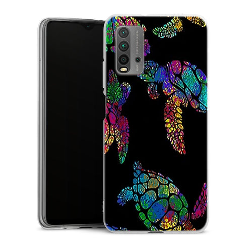 Coque Xiaomi Redmi 9T Tortue de mer avec des fleurs | Housse silicone, antichocs, protection optimale - Motif floral
