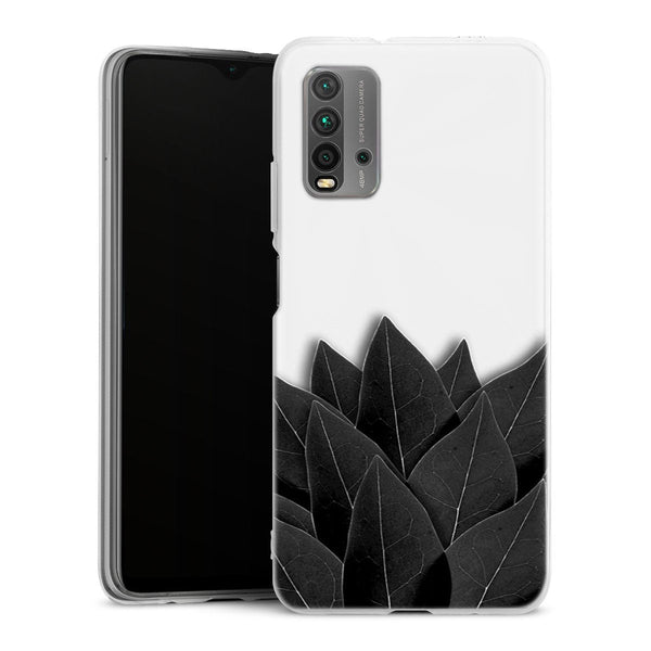 Coque Xiaomi Redmi 9T Black Leaves | Housse silicone, antichocs, protection optimale - Motif floral noir