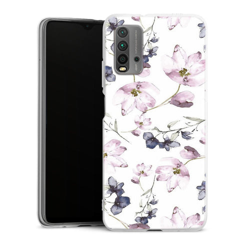 Coque Xiaomi Redmi 9T fleurs aquarelles | Housse silicone, antichocs, protection optimale - Motif floral Pastel