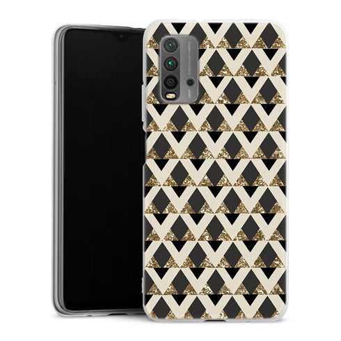 Coque pour Xiaomi Redmi 9T Glitter triangles in gold black and nude