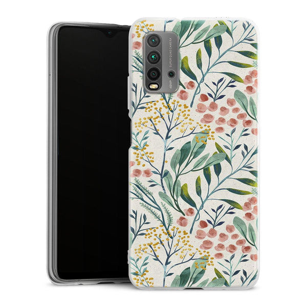 Coque Xiaomi Redmi 9T Jardin botanique | Housse silicone, antichocs, protection optimale - Motif floral