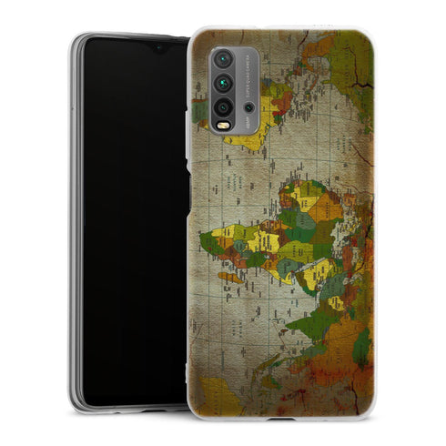 Coque Xiaomi Redmi 9T Mappemonde | Housse silicone, antichocs, protection optimale - Motif floral