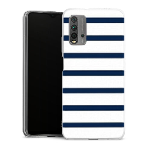 Coque pour Xiaomi Redmi 9T Bandes Mariniere Noires Blanches