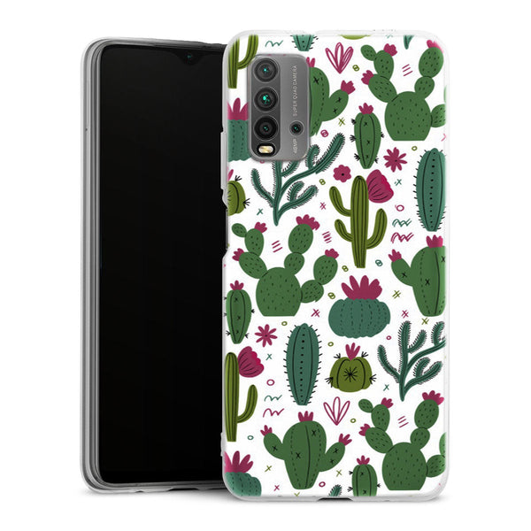 Coque Xiaomi Redmi 9T Minimalist pattern With Cactus Plants | Housse silicone, antichocs, protection optimale - Motif floral