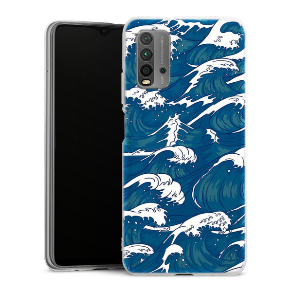 Coque Xiaomi Redmi 9T Storm Waves Seamless Pattern Ocean | Housse silicone, antichocs, protection optimale - Motif floral