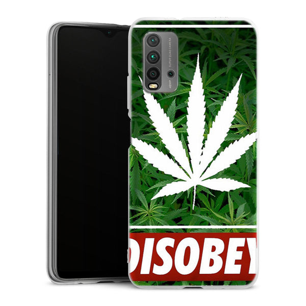 Coque Xiaomi Redmi 9T Weed Cannabis Disobey | Housse Antichoc Silicone Souple, Ultra Fine, Protection intégrale, Motif Floral