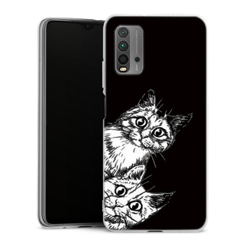 Coco Chat noir et Blanc, Deux chats en dessin sur une coque en silicone antichocs pour le Xiaomi Redmi 9T