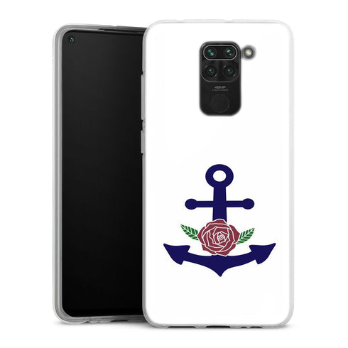 Coque Xiaomi Redmi Note 9 ancre florale bleu marine et rose | Housse silicone, antichocs, protection optimale - Motif floral