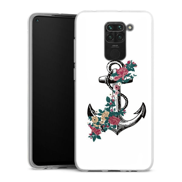 Coque Xiaomi Redmi Note 9 ancre florale rose | Housse silicone, antichocs, protection optimale - Motif floral