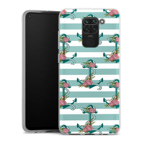 Coque Xiaomi Redmi Note 9 ancres et fleurs | Housse silicone, antichocs, protection optimale - Motif floral