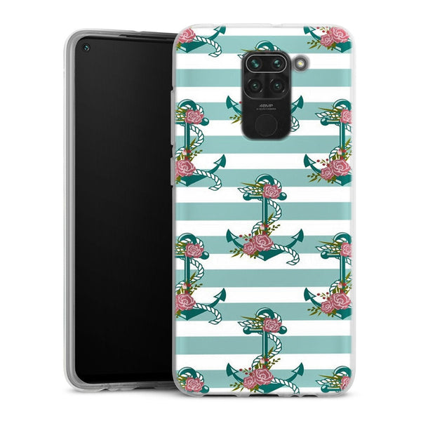 Coque Xiaomi Redmi Note 9 ancres et fleurs | Housse silicone, antichocs, protection optimale - Motif floral