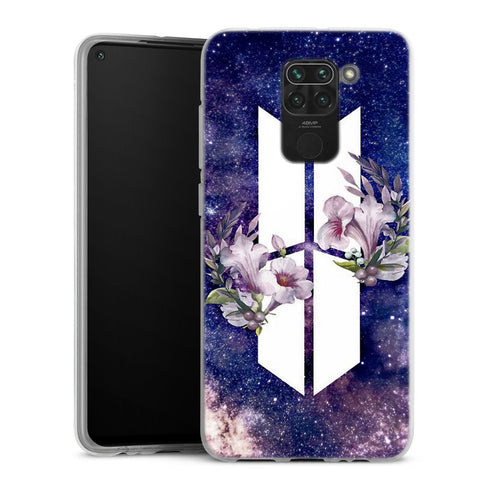 Coque Xiaomi Redmi Note 9 BTS Army galaxy fleurs | Housse silicone, antichocs, protection optimale - Motif floral