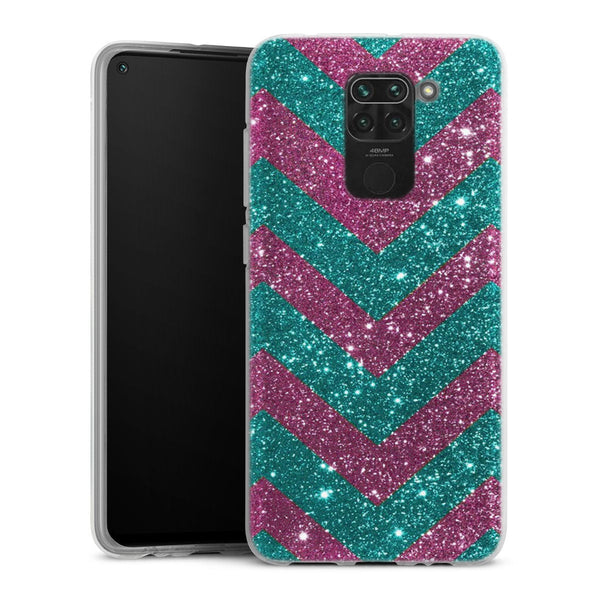 Coque pour Xiaomi Redmi Note 9 Chevrons Strass Violet Rose