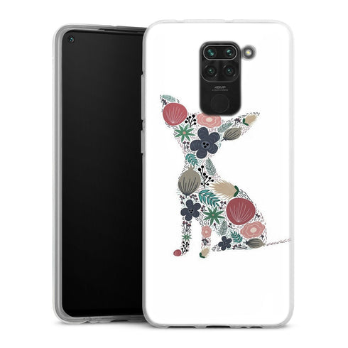 Coque Xiaomi Redmi Note 9 Chihuahua floral | Housse silicone, antichocs, protection optimale - Motif floral Chiot