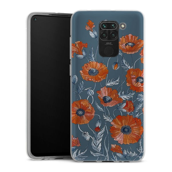 Coque Xiaomi Redmi Note 9 Coquelicots floral botanical art | Housse silicone, antichocs, protection optimale - Motif floral Rouge