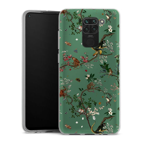 Coque Xiaomi Redmi Note 9 Monde des singes vert | Housse silicone, antichocs, protection optimale - Motif floral