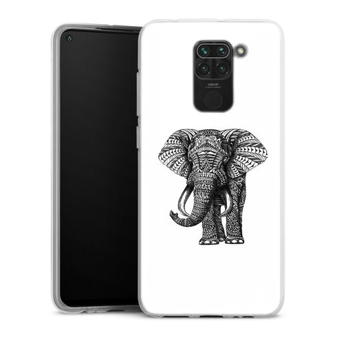 Coque Xiaomi Redmi Note 9 Noir dessin Blanc Elephant