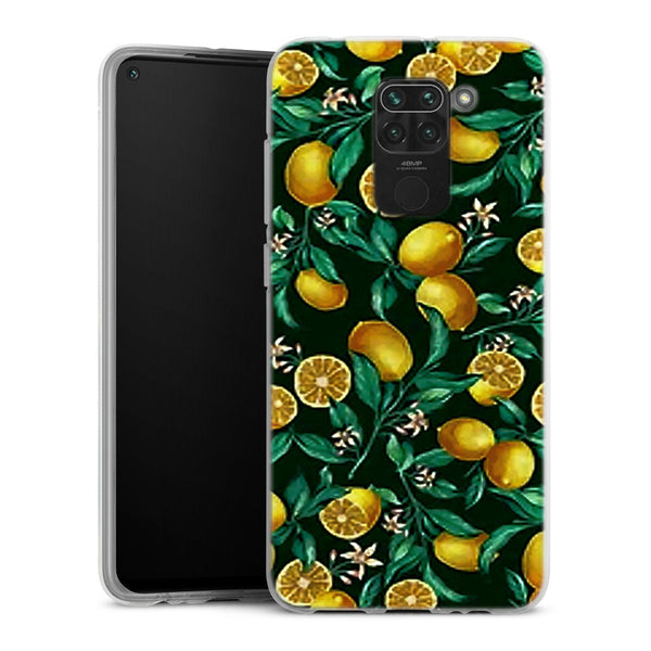 Coque Xiaomi Redmi Note 9 Orange sur Fond Noir | Housse silicone, antichocs, protection optimale - Motif floral