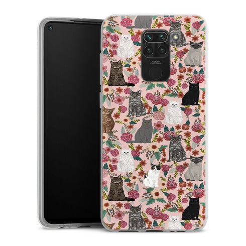 Coque Xiaomi Redmi Note 9 Racesde chats mixtes florales