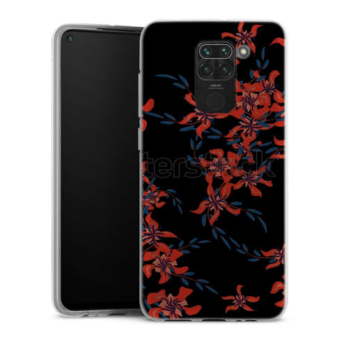 Coque Xiaomi Redmi Note 9 Rouge en Noir | Housse silicone, antichocs, protection optimale - Motif floral
