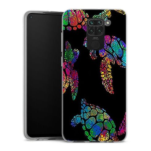 Coque Xiaomi Redmi Note 9 Tortue de mer avec des fleurs | Housse silicone, antichocs, protection optimale - Motif floral