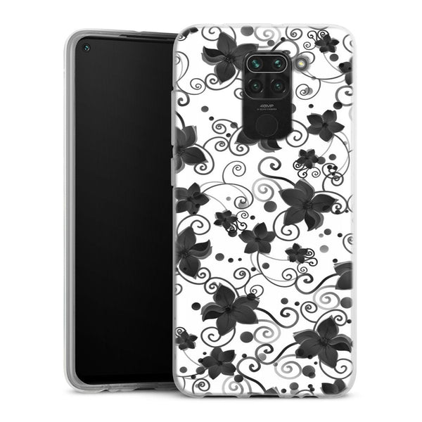 Coque Xiaomi Redmi Note 9 Black Flower | Housse silicone, antichocs, protection optimale - Motif floral noir