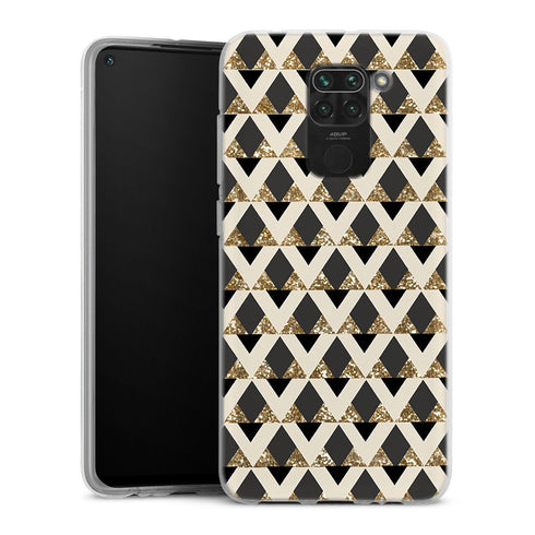 Coque pour Xiaomi Redmi Note 9 Glitter triangles in gold black and nude