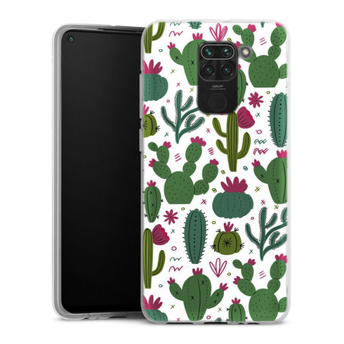 Coque Xiaomi Redmi Note 9 Minimalist pattern With Cactus Plants | Housse silicone, antichocs, protection optimale - Motif floral