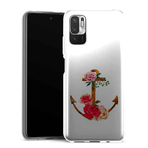 Coque Xiaomi Note 10 5G ancre florale fleurs roses et rouges