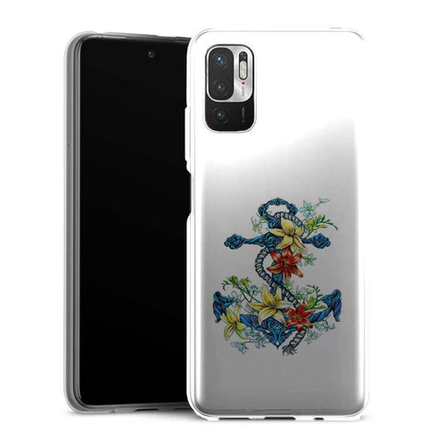 Coque Xiaomi Note 10 5G ancre bleu avec illustration de lis du jour