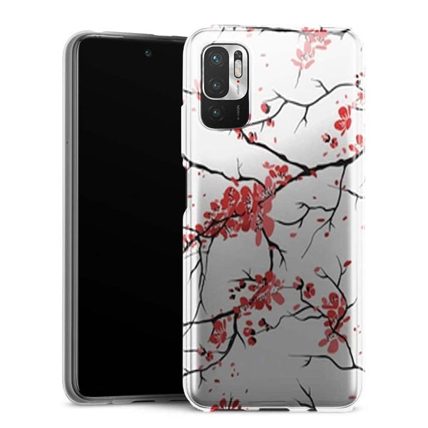 Coque Xiaomi Note 10 5G fleurs de cerisier orientales blanches et rouges